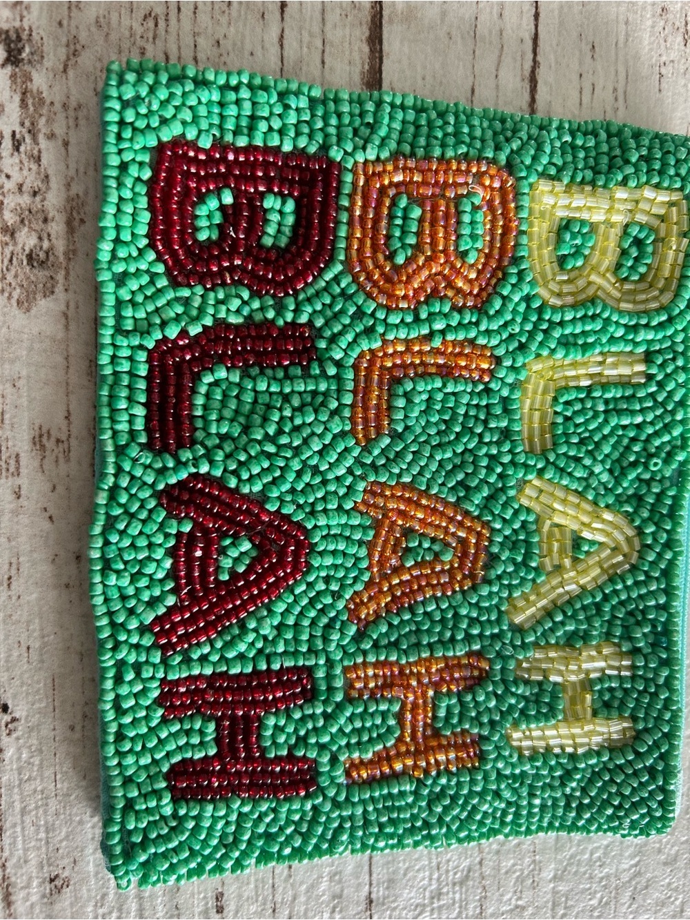 4/$50 Beaded 'BRACHI' Letter in Teal, Red, Orange, Yellow wallet